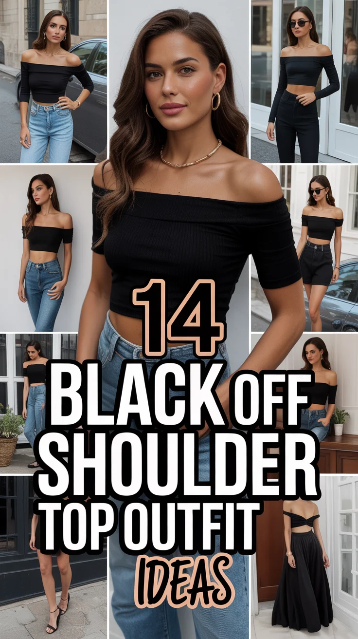 🖤 14 Black Off Shoulder Top Outfit Ideas