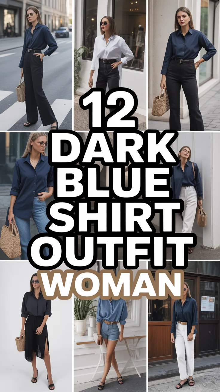 💙 12 Dark Blue Shirt Outfit Woman